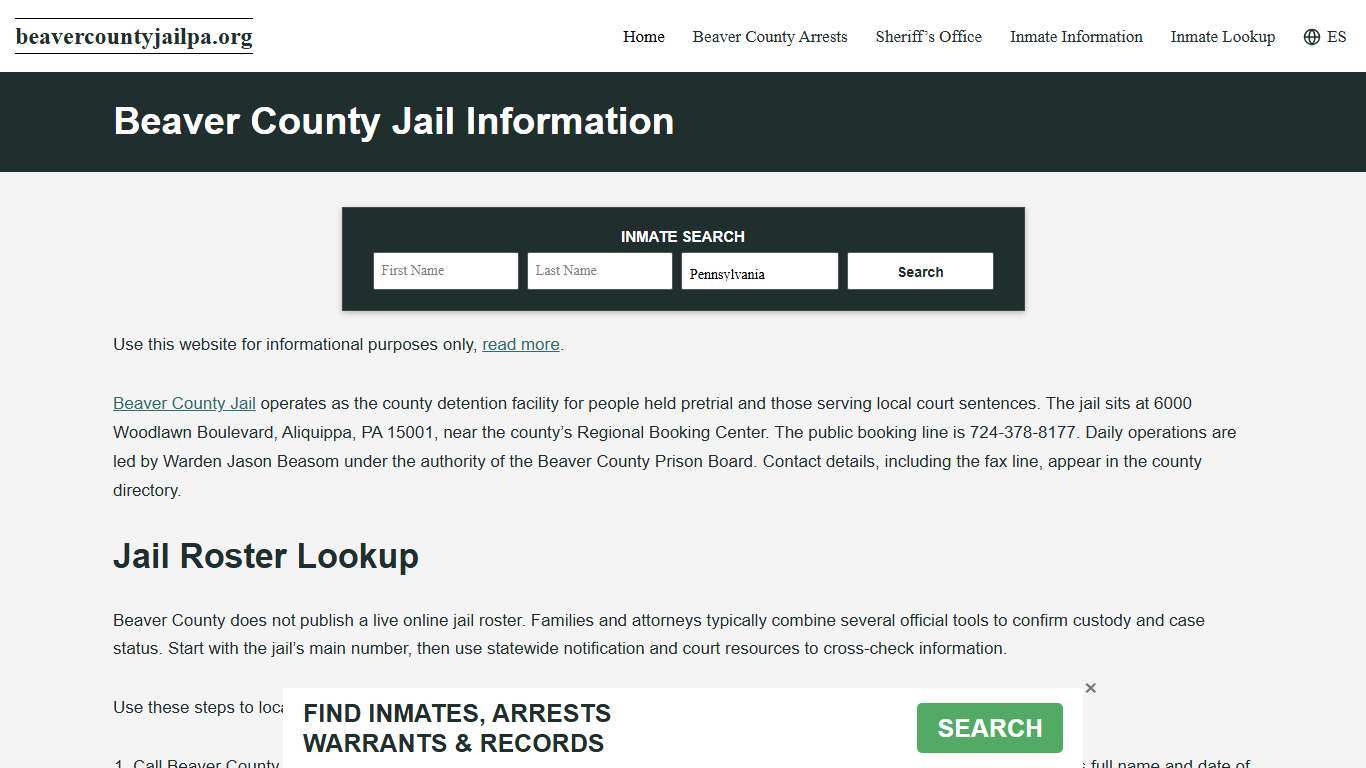 Beaver County, PA Jail Roster, Inmate Info