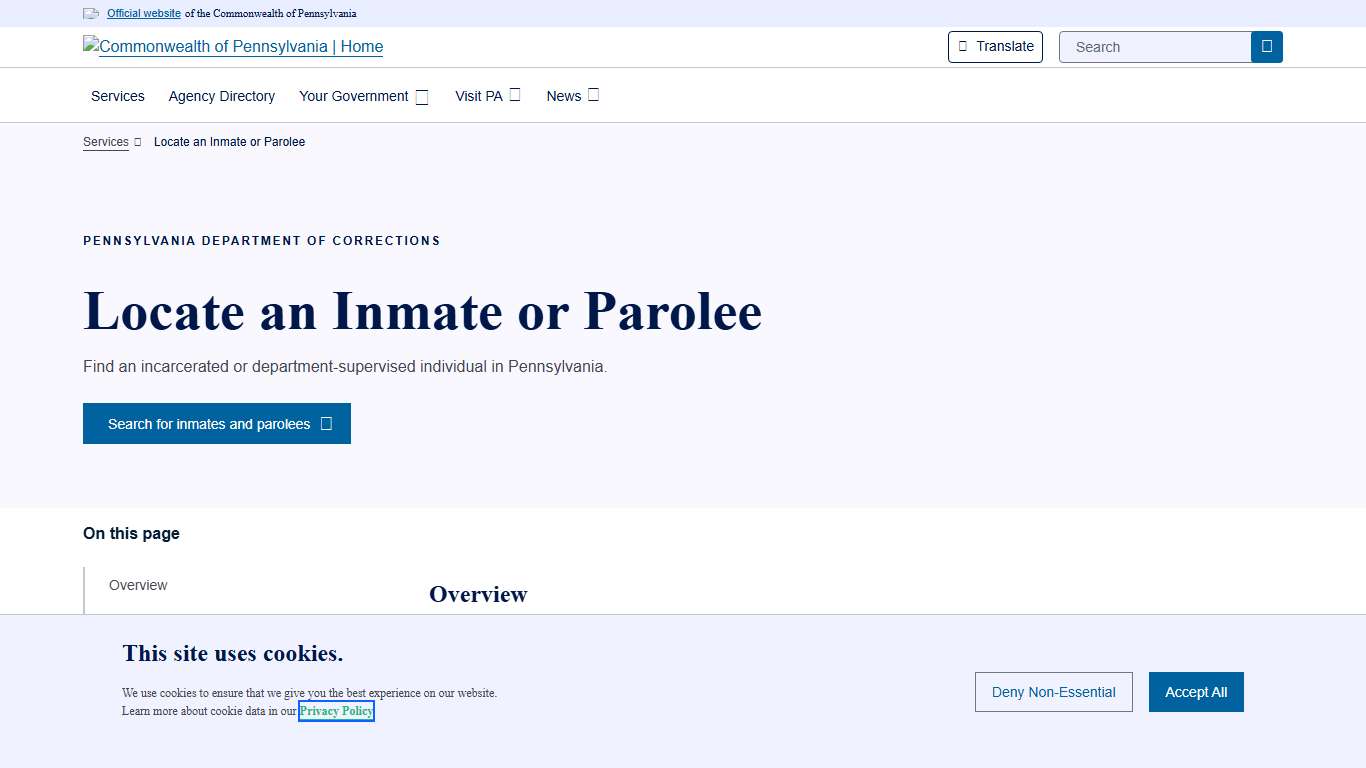 Locate an Inmate or Parolee Commonwealth of Pennsylvania